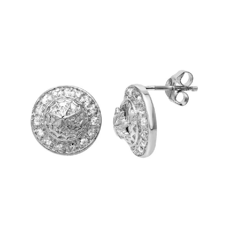 ladies-charm-diamond-earrings-Final Price-Rhodium Plated 925 Sterling Silver Round Clear CZ Stud Earring - STEM038