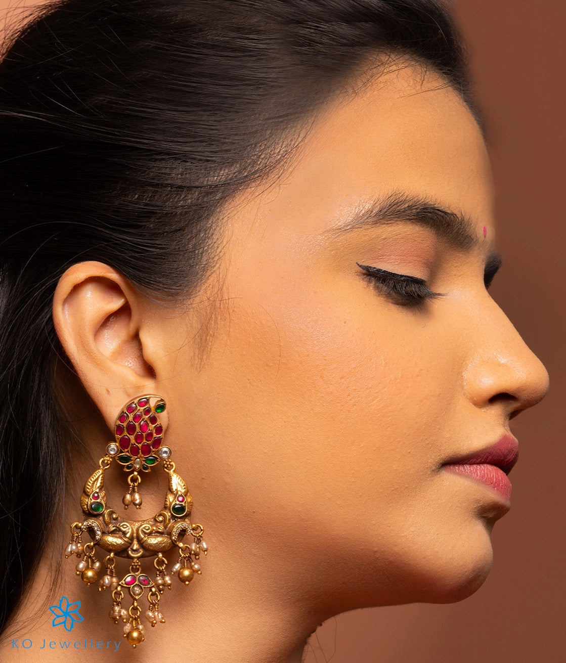 ladies-statement-silver-earrings-The Peshkash Silver Jadau Peacock Chand Bali Earrings