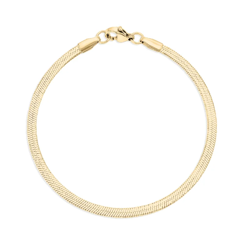 Ladies bracelets weathered finish -18K Gold PVD Stainless Steel Herringbone Chain Bracelet / BRJ9082