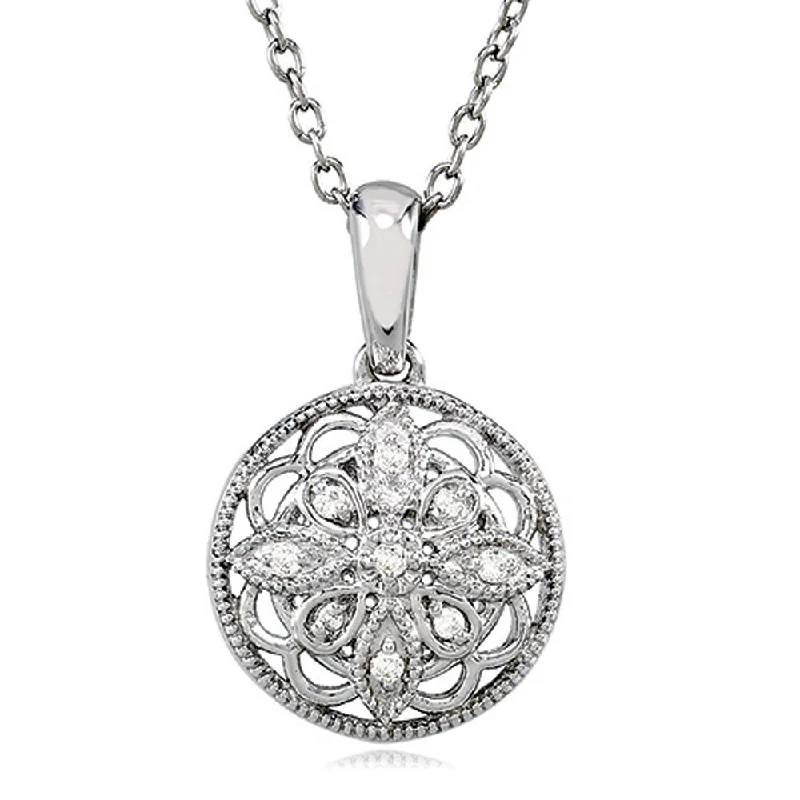 Ladies necklaces with charoite -Vintage Style Diamond Flower Necklace in Sterling Silver