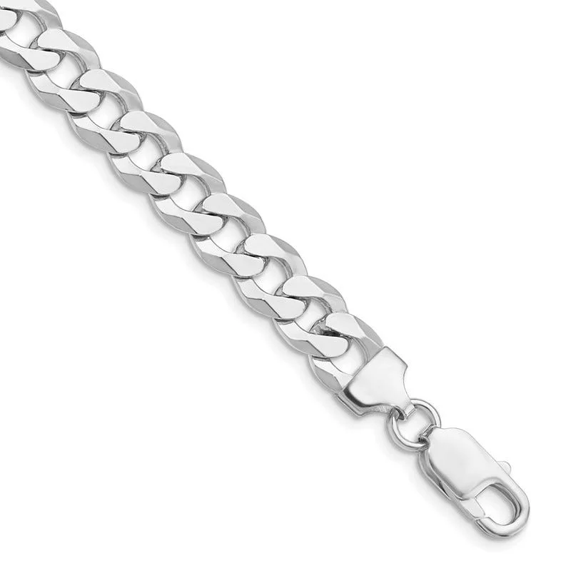 Ladies bracelets for pathfinders -Sterling Silver Rhodium-plated 8.5mm Flat Curb Chain Bracelet