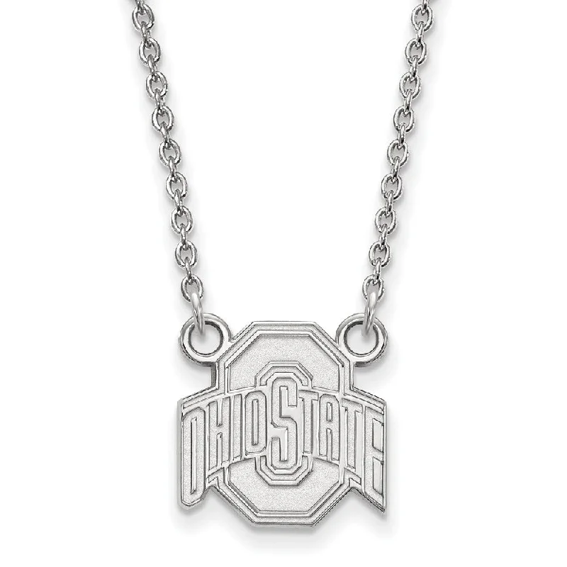 Ladies necklaces minimalist design -Sterling Silver Ohio State Small Logo Pendant Necklace