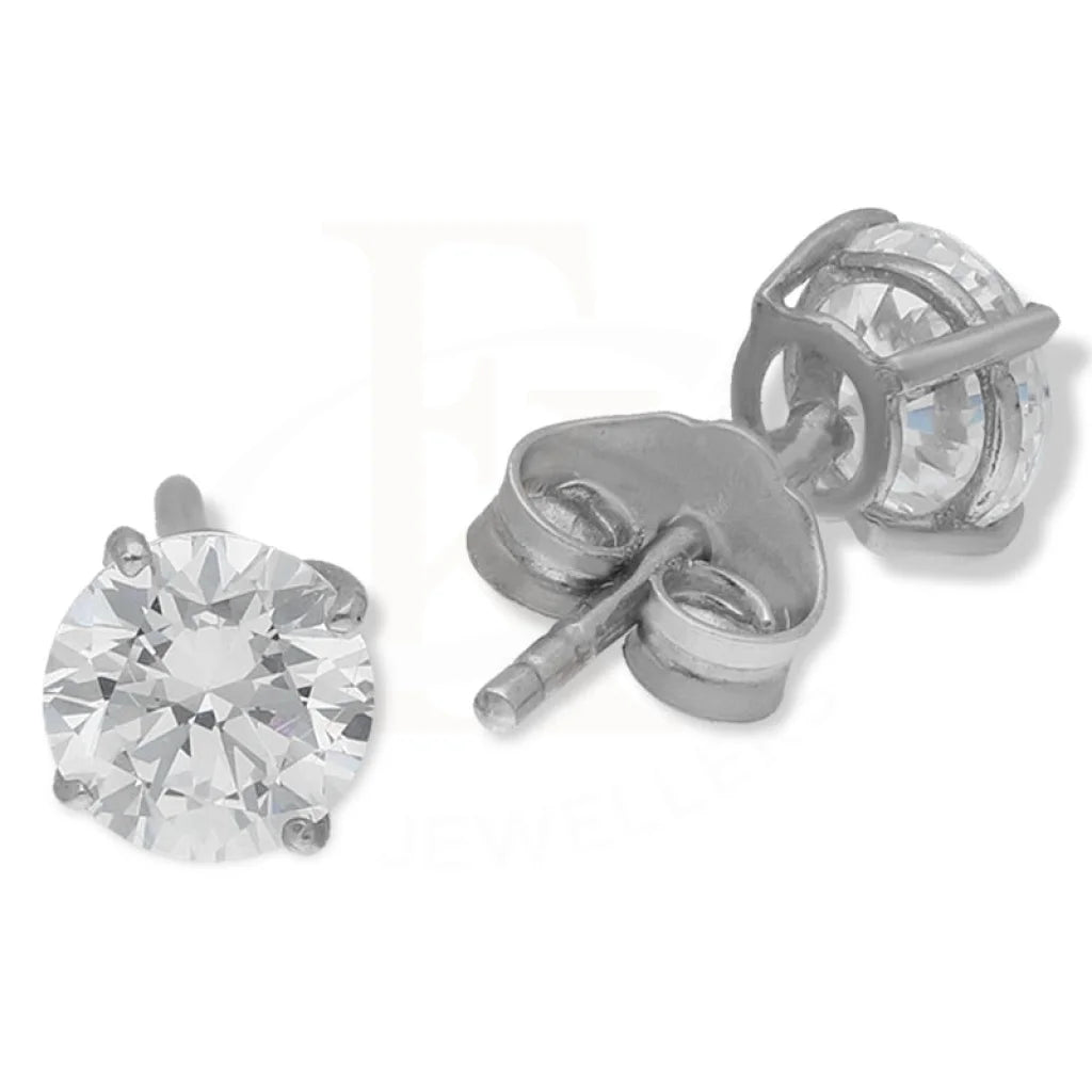 ladies-diamond-drop-earrings-Sterling Silver 925 Round Shaped Solitaire Stud Earrings - FKJERNSL3140