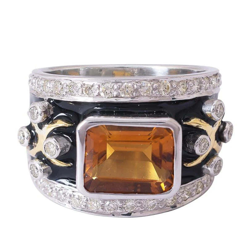 ladies-pearl-modern-rings-Ring- Citrine and Diamond (Enamel)  (24LM)