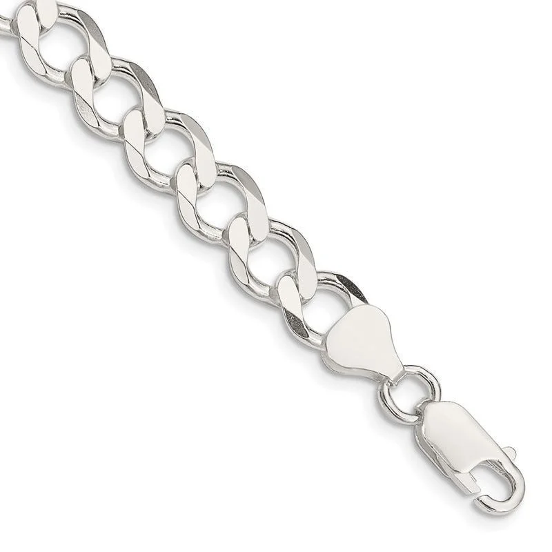 Ladies bracelets stylish bands -Sterling Silver 8.1mm Semi-solid Flat Curb Chain Bracelet