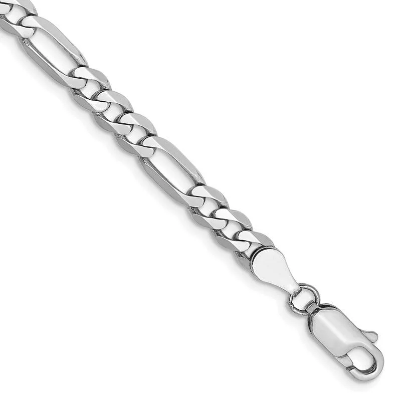 Ladies bracelets with rose charms -14k WG 4.5mm Flat Figaro Chain Bracelet