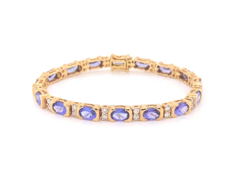 Ladies bracelets twisted strands -11 Carat Tanzanite and Diamond Link Bracelet 18k Yellow Gold