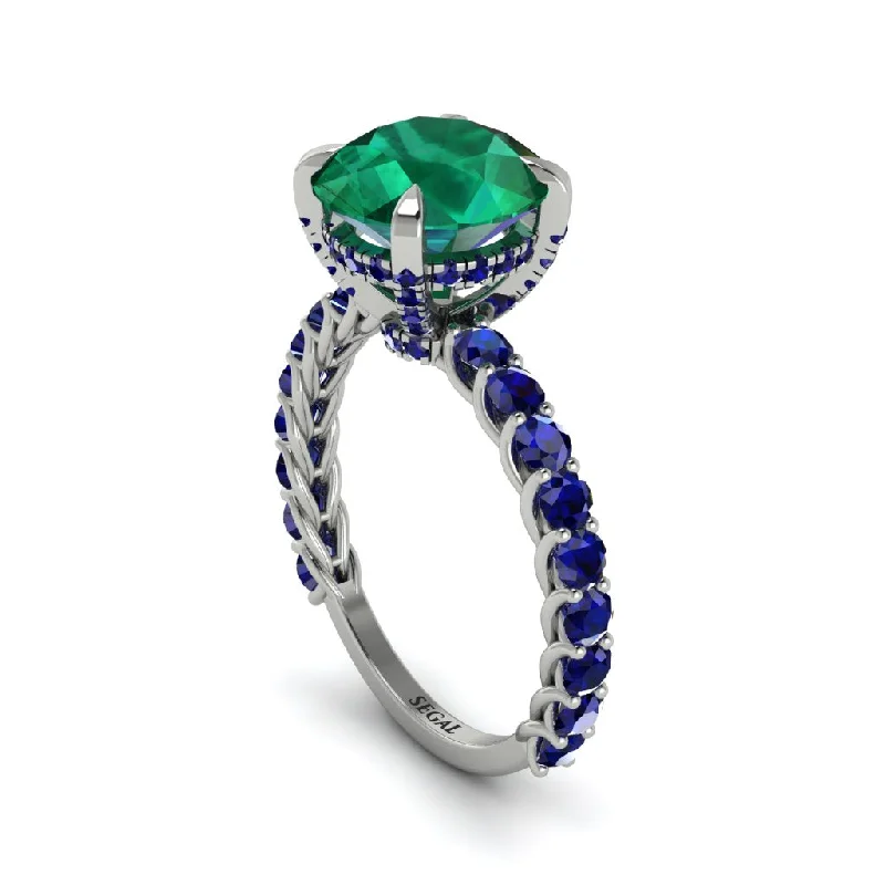 engagement-cushion-cut-gold-ring-Emerald Twisted Band Halo Engagement Ring - Avianna No. 66