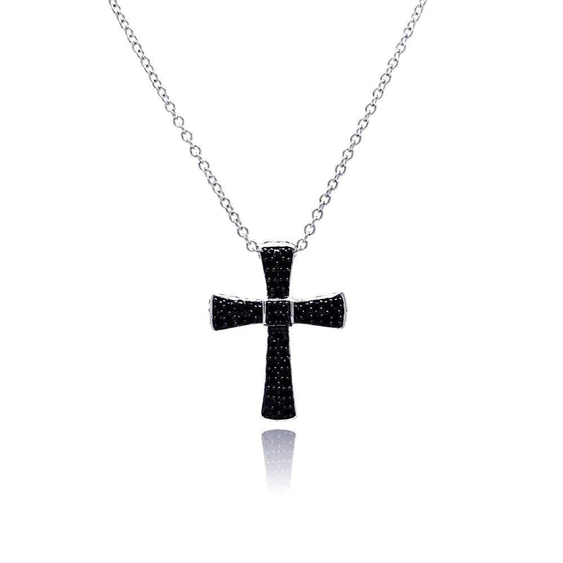 Ladies necklaces with galaxy pendants -Silver 925 Rhodium Plated Cross Black CZ Necklace