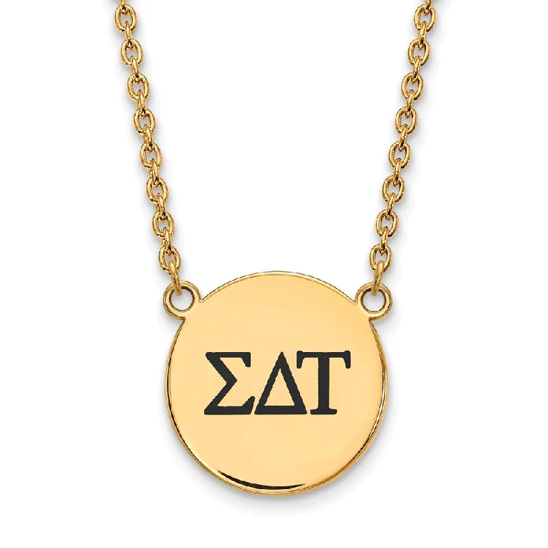 Ladies necklaces with garnet -14K Plated Silver Sigma Delta Tau Large Enamel Greek Letters Necklace