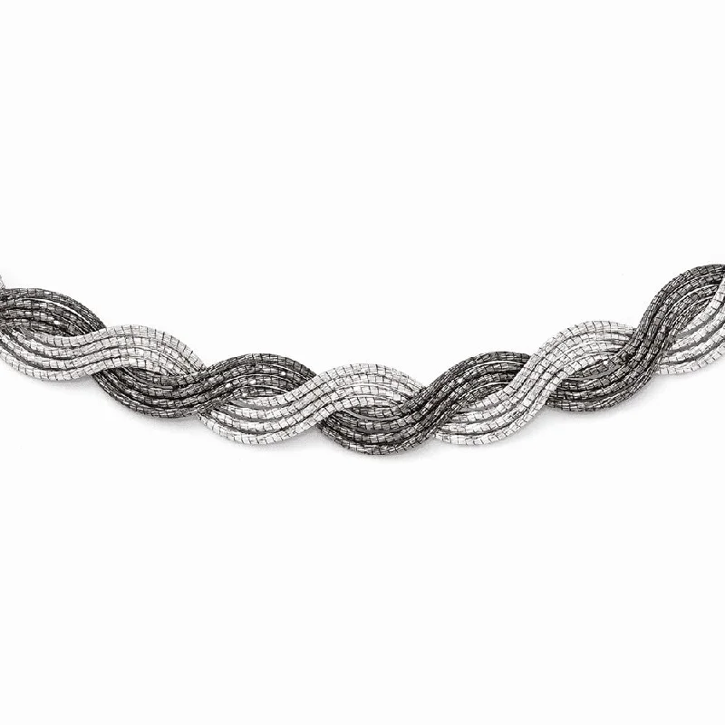 Ladies necklaces quirky patterns -Two Tone Diamond Cut Braided Necklace in Sterling Silver, 18.5 Inch