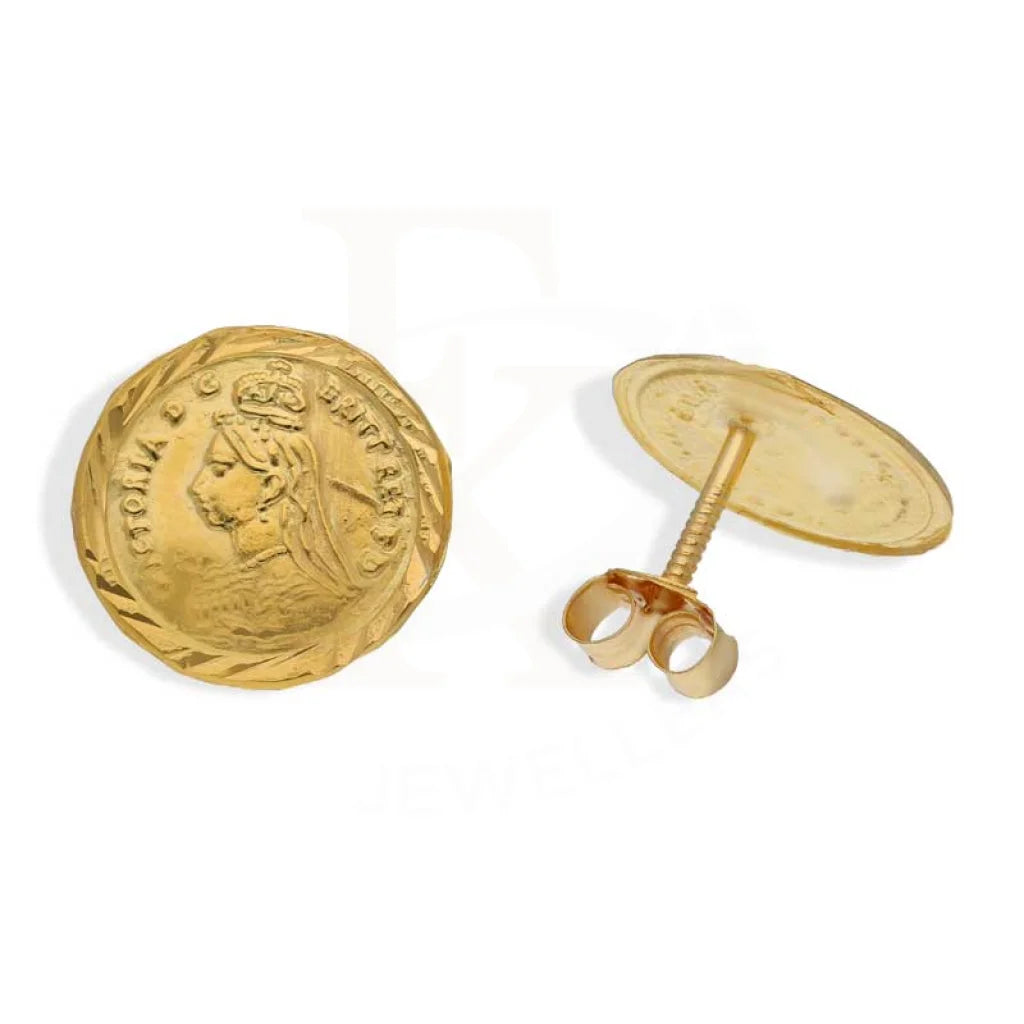 ladies-fashion-diamond-earrings-Gold Coin Stud Earrings 18KT - FKJERN18K2938