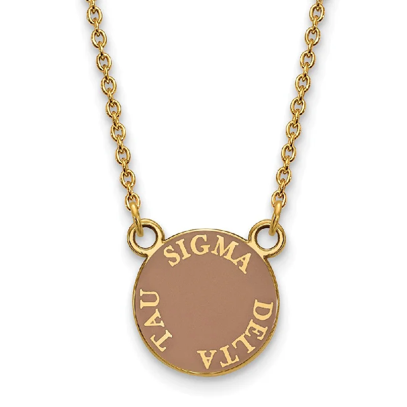 Ladies necklaces with birthstones -14K Plated Silver Sigma Delta Tau Small Enamel Disc Necklace