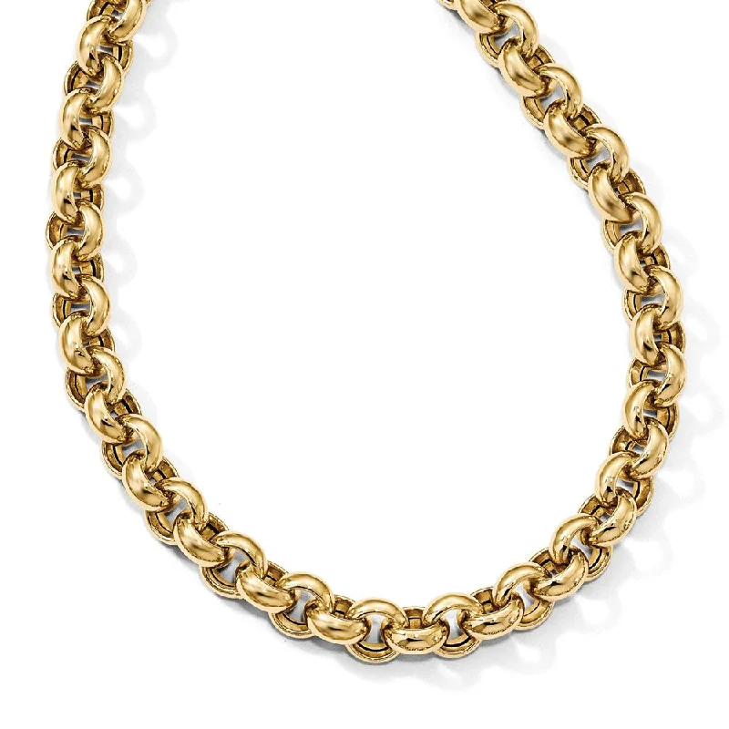 Ladies necklaces bold textures -8.5mm 14k Yellow Gold Hollow Rolo Link Necklace, 18 Inch