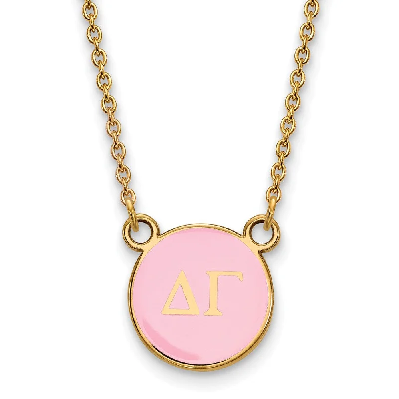 Ladies necklaces with shark pendants -14K Plated Silver Delta Gamma Small Pink Enamel Disc Necklace