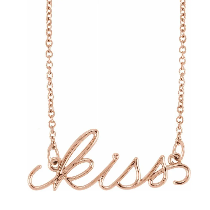 Ladies necklaces with star pendants -14K Yellow, White or Rose Gold Petite Kiss Script Necklace, 16 Inch