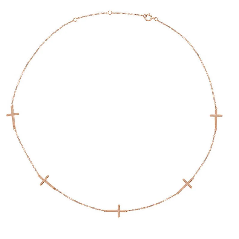 Ladies necklaces with flower pendants -14k Yellow, White or Rose Gold 5 Station Sideways Cross Necklace