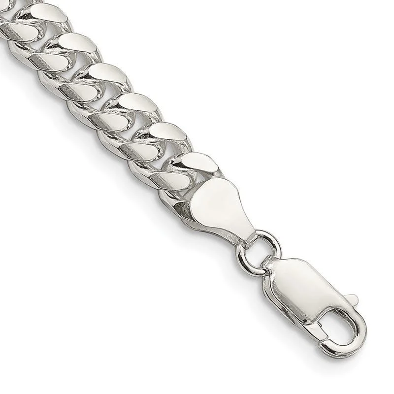 Ladies bracelets modern bands -Sterling Silver 7mm Domed w/ Side D/C Curb Chain Bracelet