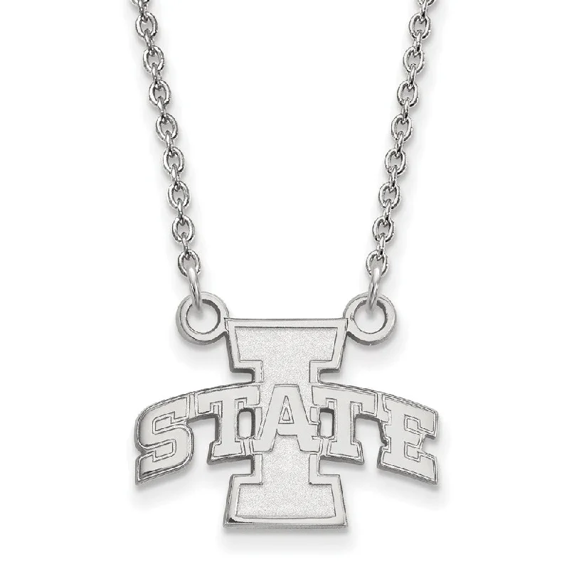 Ladies necklaces wide strands -Sterling Silver Iowa State Small 'I State' Pendant Necklace