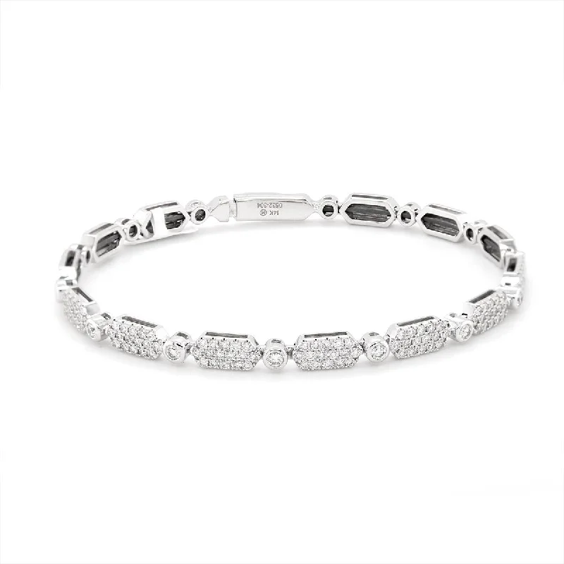 Ladies bracelets for sweet sixteen -WHITE GOLD BANGLE BRACELET WITH DIAMOND PAVE, 1.17 CT TW