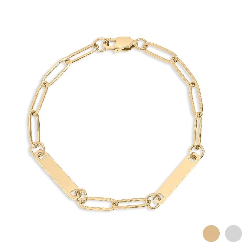 Ladies bracelets for runway stars -18K Gold PVD Stainless Steel Engravable Paperclip 2 Bar Bracelet / SBB0314