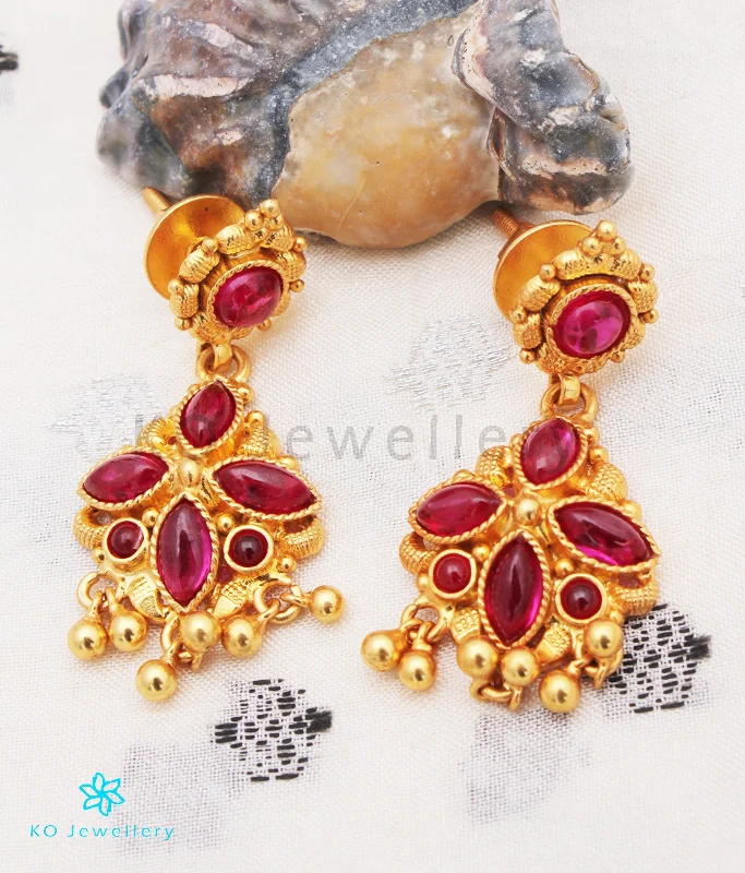 ladies-gemstone-gold-earrings-The Ahana Silver Kempu Earrings