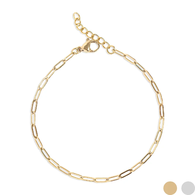 Ladies bracelets with scale charms -18K Gold PVD Stainless Steel Paperclip Chain Bracelet / BRJ1001