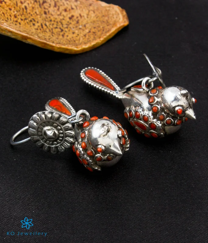 ladies-ethnic-rose-gold-earrings-The Pakshi Silver Coral Earrings