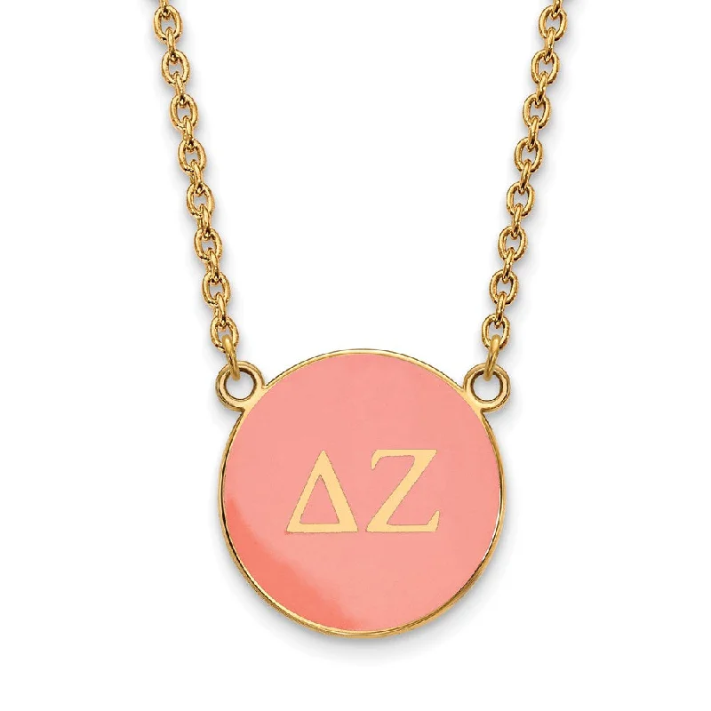 Ladies necklaces with shungite -14K Plated Silver Delta Zeta Large Enamel Greek Letters Disc Necklace