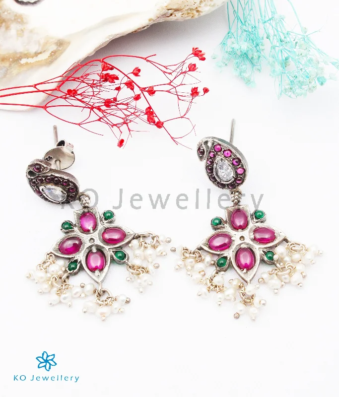 ladies-pearl-tassel-earrings-The Chaiti Silver Peacock Earrings