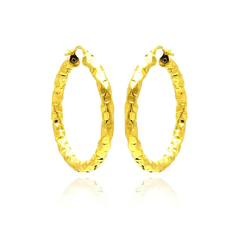 ladies-pendant-silver-earrings-Clearance-Silver 925 Gold Plated Oval Hoop Earrings - ITE00023GP