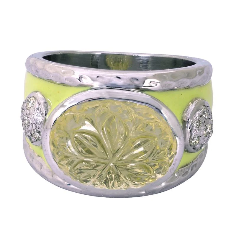 ladies-princess-cut-rings-Ring- Lemon Quartz and Diamond (Enamel)  (265DS)