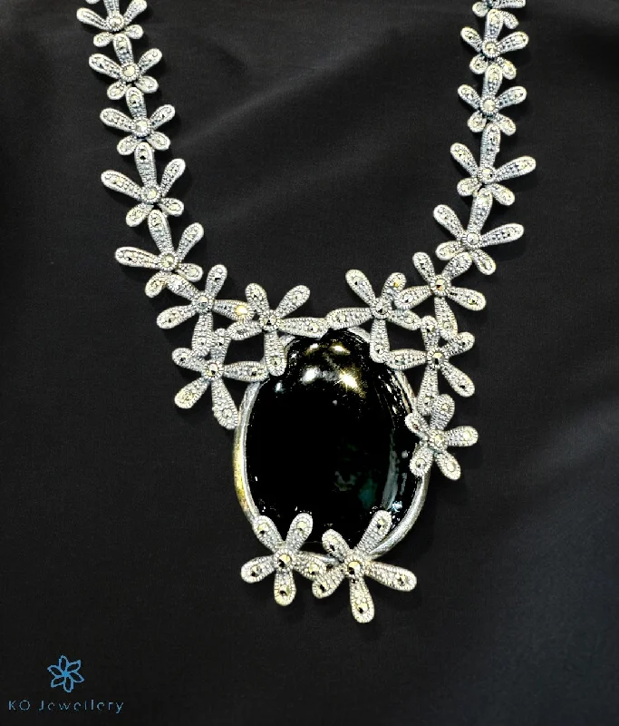 ladies-statement-silver-earrings-The Ryna Silver Marcasite Necklace & Earrings (Black)