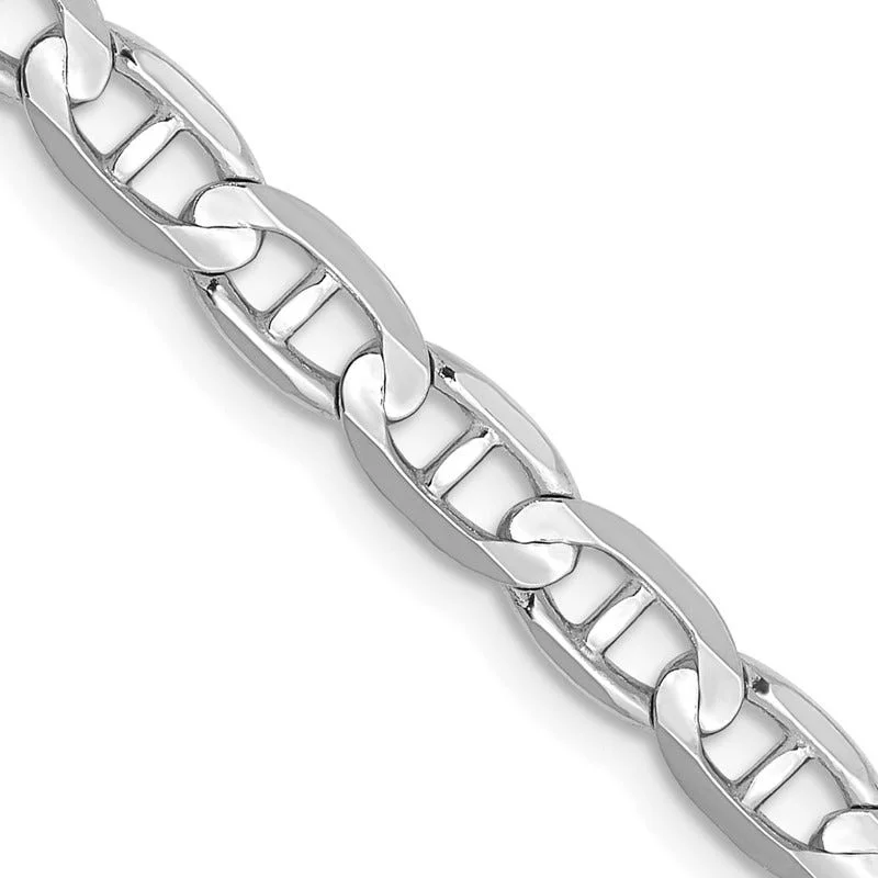 Ladies bracelets with motivational quotes -14K White Gold 8 inch 3.75mm Concave Anchor with Lobster Clasp Chain Bracelet