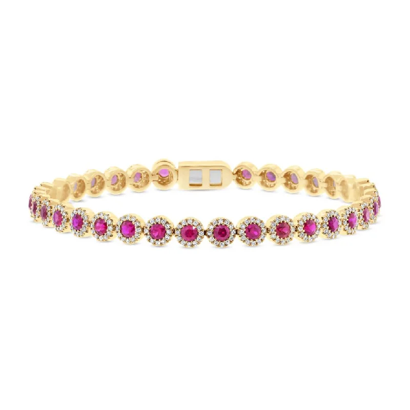 Ladies bracelets pure silver -14K Yellow Gold Ruby and Diamond Tennis Bracelet