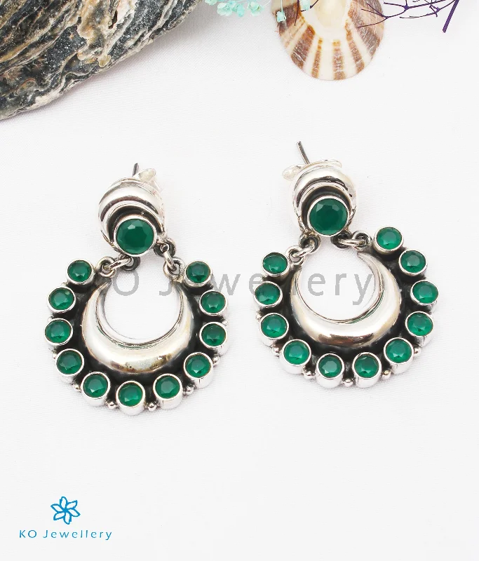 ladies-rustic-gold-earrings-The Aishwarya Silver Gemstone Earrings (Green)