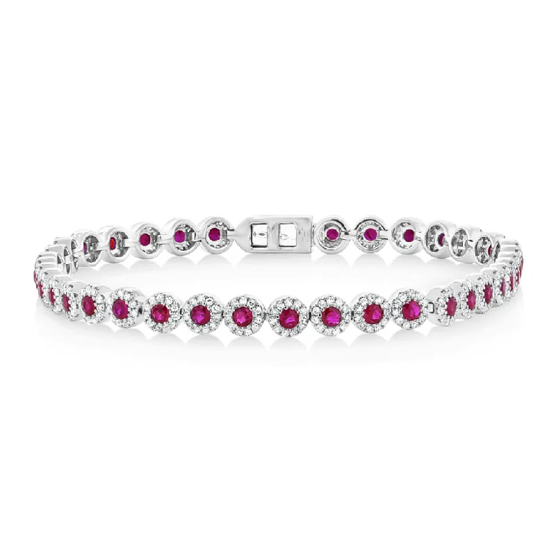 Ladies bracelets gypsy style -14K White Gold Ruby and Diamond Tennis Bracelet