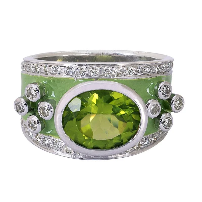 ladies-silver-eternity-rings-Ring- Peridot and Diamond (Enamel)  (265CS)