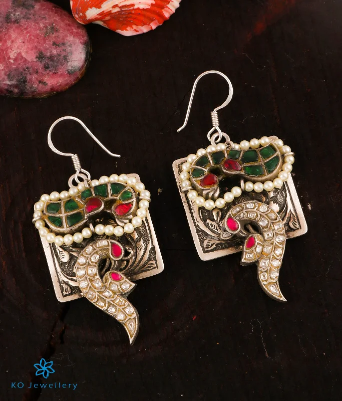 ladies-wedding-silver-earrings-The Avantika Silver Peacock Kundan Earrings