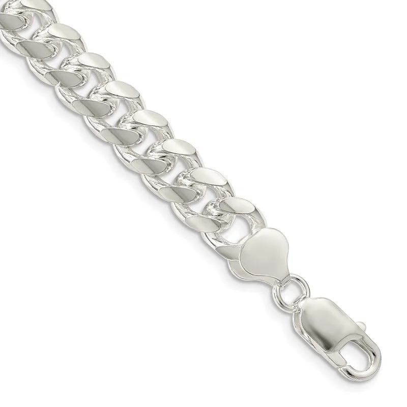 Ladies bracelets simple cuffs -Sterling Silver 8.5mm Domed w/ Side D/C Curb Chain Bracelet