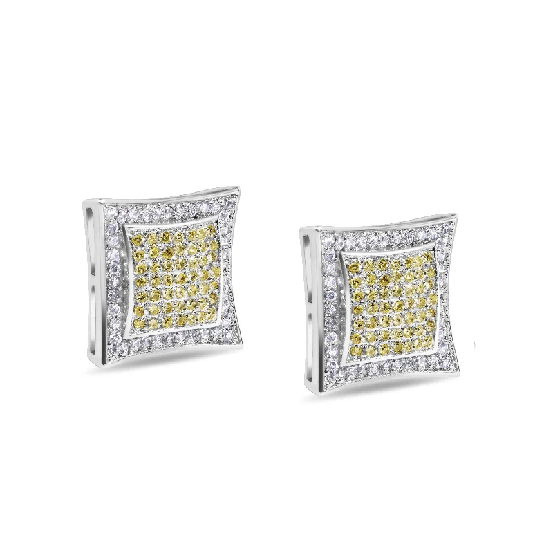 ladies-vintage-pearl-earrings-Final Price-Rhodium Plated 925 Sterling Silver Square Yellow and Clear CZ Stud Earring - STEM126