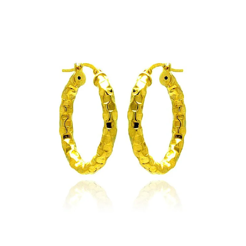 ladies-gold-flower-earrings-Clearance-Silver 925 Gold Plated Oval Hoop Earrings - ITE00024GP