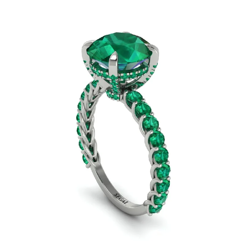 engagement-pearl-handmade-ring-Emerald Twisted Band Halo Engagement Ring - Avianna No. 21