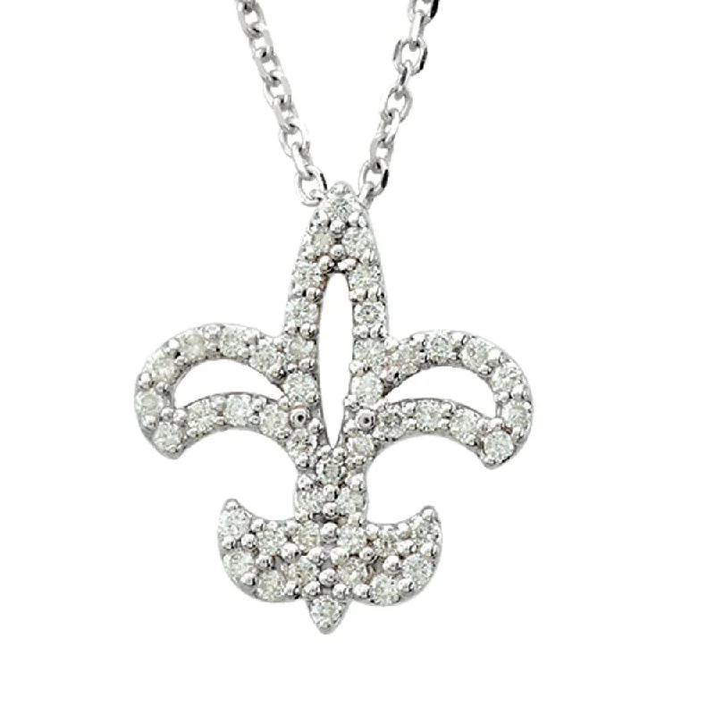 Ladies necklaces with diopside -1/4 cttw Diamond Fleur-De-Lis Necklace in 14k White Gold