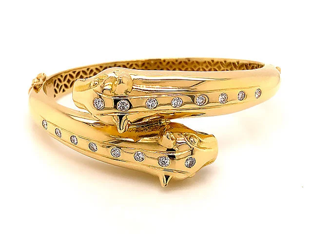 Ladies bracelets coiled designs -Jaguar Diamond Hinged Bangle Bracelet in 18k Yellow Gold