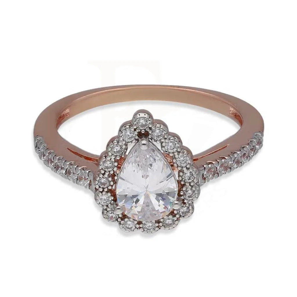 ladies-modern-diamond-rings-Sterling Silver 925 Rose Gold Plated Pear Shaped Solitaire Ring - FKJRNSL3541