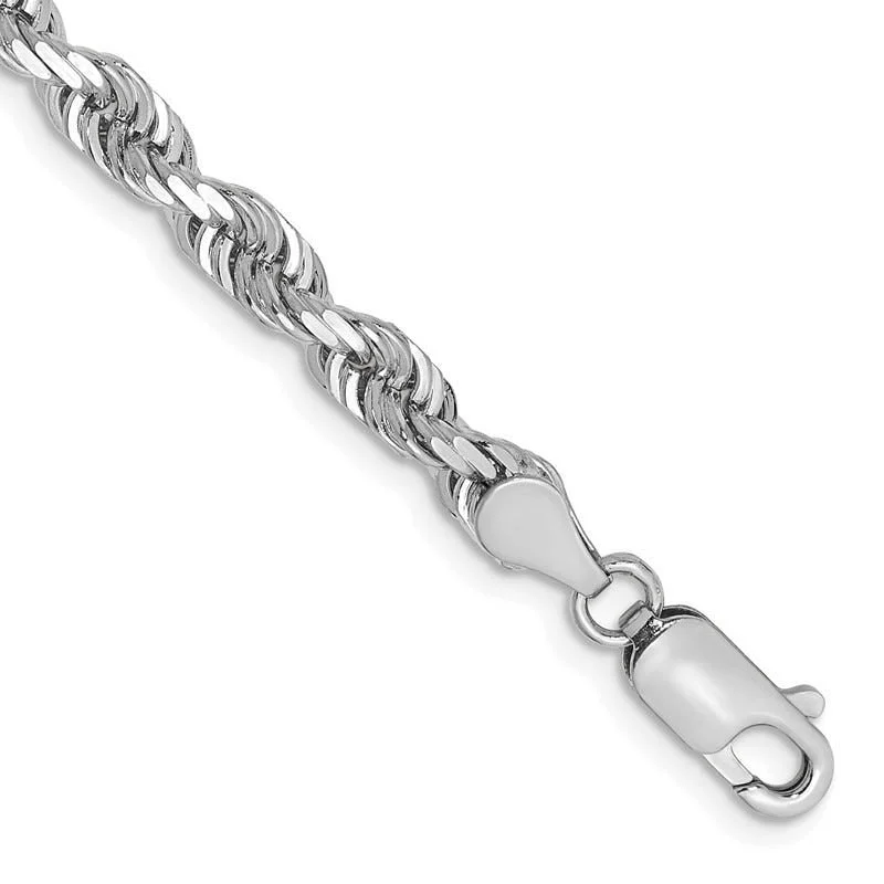 Ladies bracelets cute strands -14K White Gold 8 Inch 4.5mm Diamond-cut Quadruple Rope Lobster Clasp Chain Bracelet