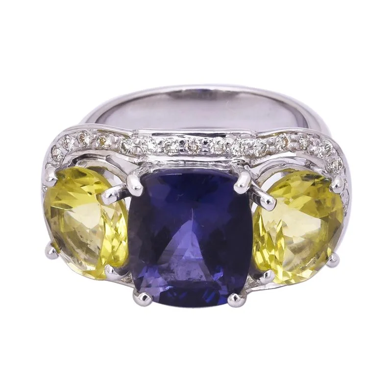 ladies-handmade-sapphire-rings-Ring- Lemon Quartz, Iolite and Diamond  (255HS)