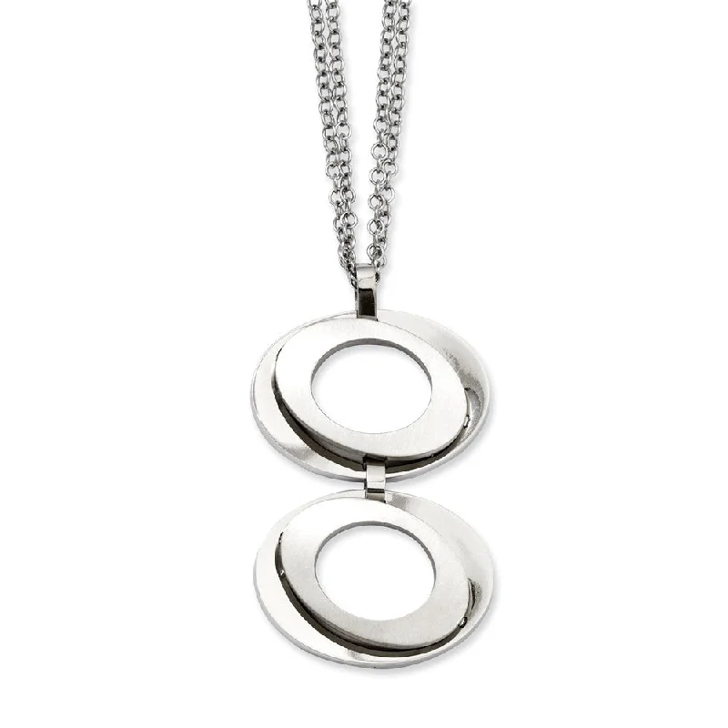 Ladies necklaces with topaz -Brushed and Polished Adjustable Steel Necklace 16.5 to 17.5 Inch