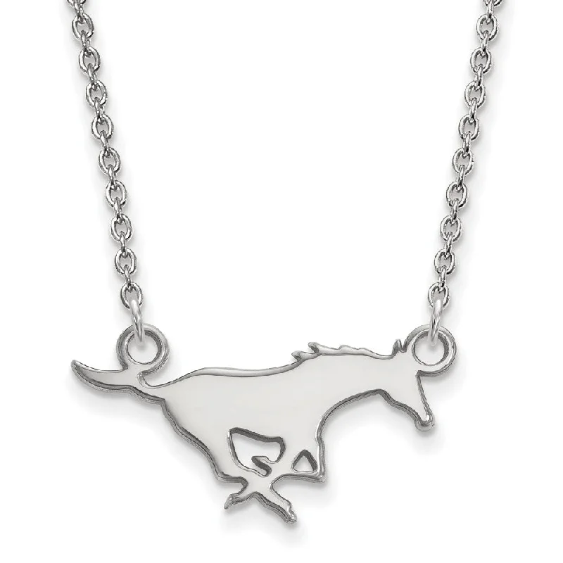 Ladies necklaces for explorers -Sterling Silver Southern Methodist U Small Pendant Necklace